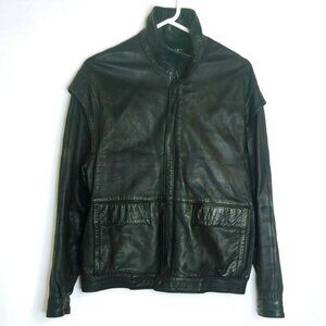 Vintage Torras Black Leather Jacket Mens Size 48 Made In Spain Pure Wool Lining
